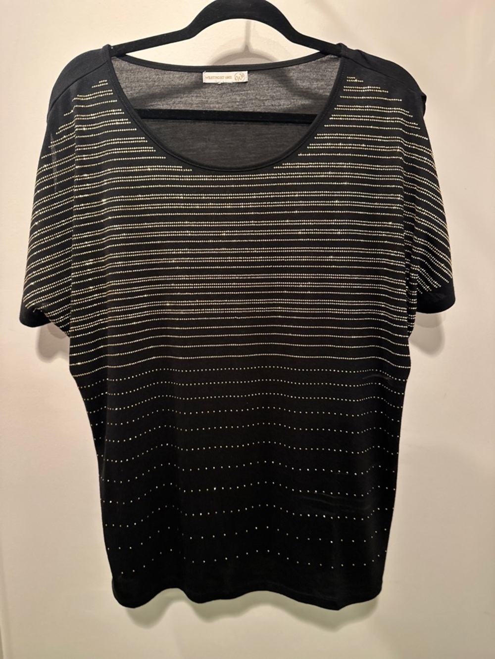 Westport Black Top with Gold Metallic Detail, Cold Shoulder 1X